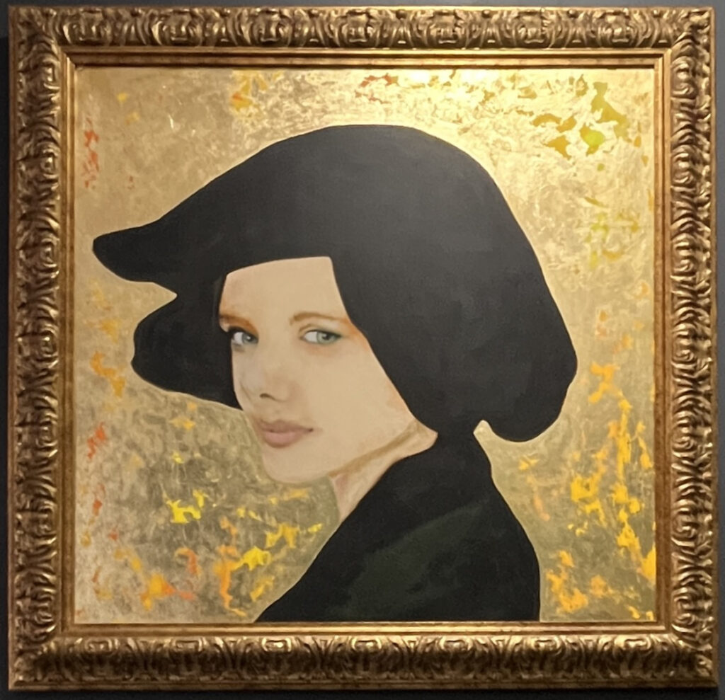 "Johannah Jezebel, Helkat's Sister" | 29 x 30 in | Mixed Media with Gold Leaf framed| 2024 | ID#3550| Sam Roloff $1050