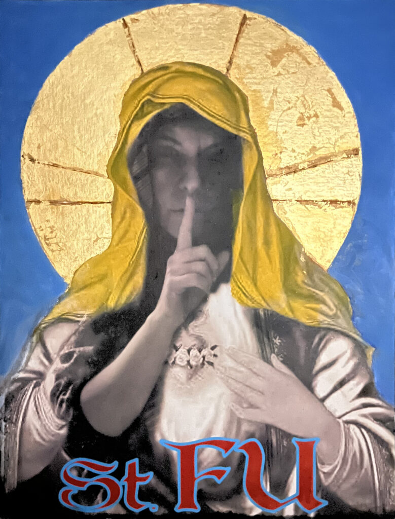 "St. Fu with cross halo" | 16 x 20 in | Mixed Media with Gold Leaf | 2024 | ID#3556 | Sam Roloff