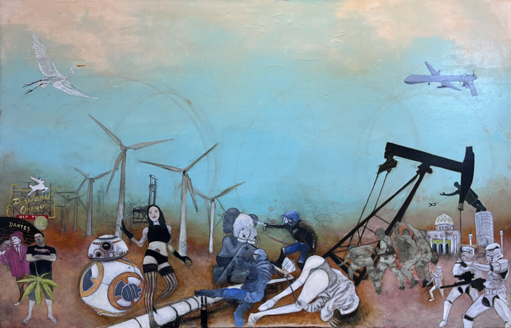 "Pipeline as Dividing Line" | 48x72 in | Oil on Canvas | 2024 | ID#3359 | Sam Roloff | $2000